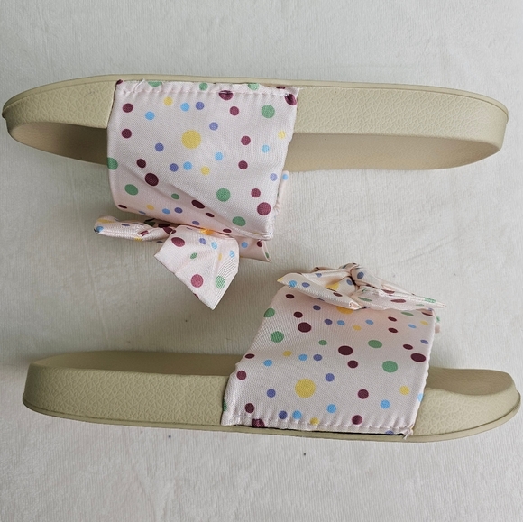 Flat Slide Sandals Slip-On Waterproof Flip-Flops Casual Shoes, Pink Bow Polkadot - Picture 7 of 8